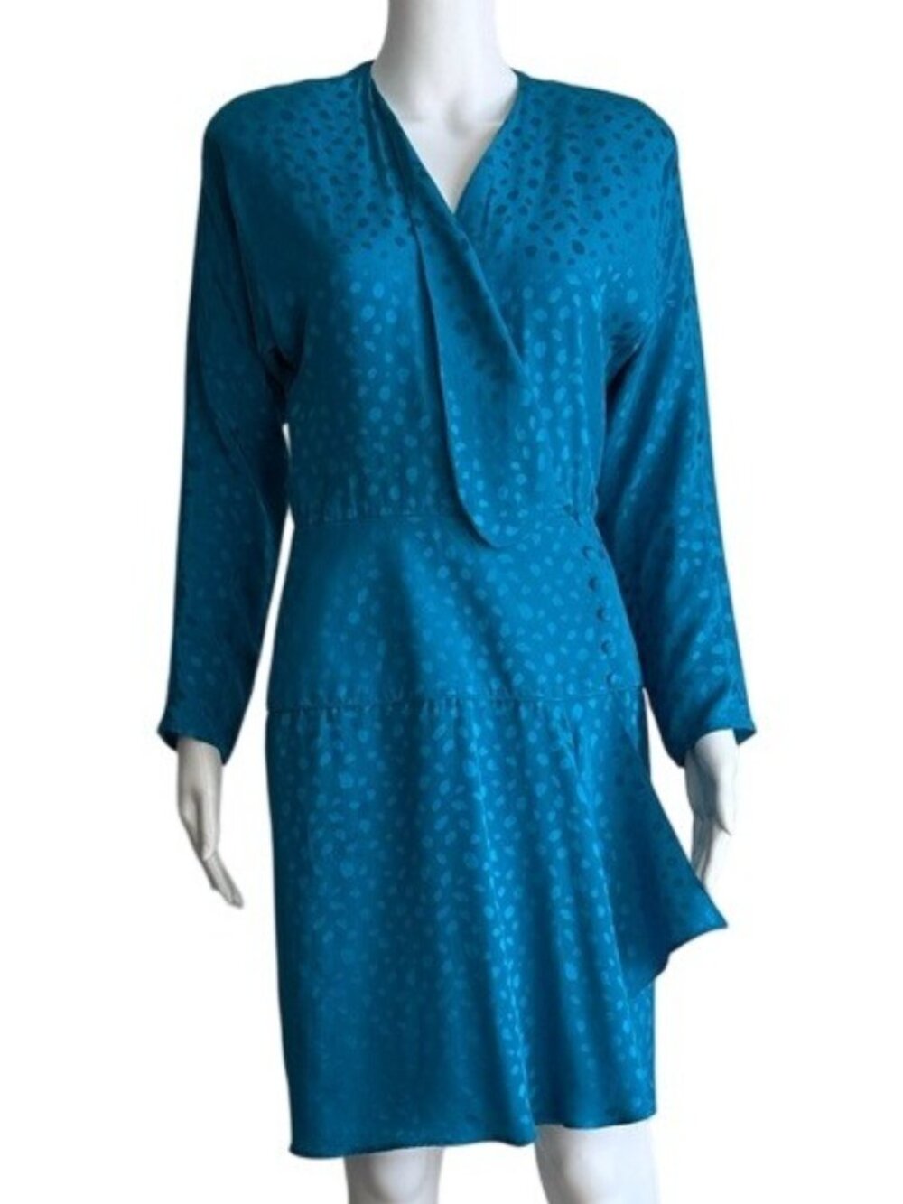 Adrianna Papell 100% Silk Dress Teal Jacquard Wrap Style Cocktail Dress Size 6